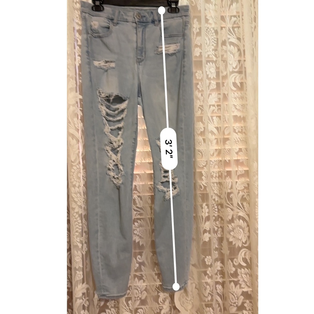 American Eagle Curvy Hi-Rise Jegging Ripped Distressed Jeans Size 10‎ 27" Waist - Picture 2 of 11